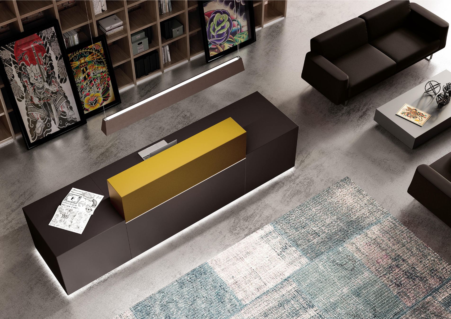 modern-office-reception-area-with-yellow-desk-artwork-and-contemporary-seating