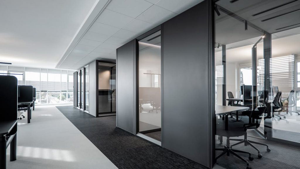Commercial office flooring with carpet tiles in modern workspace