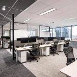 Modern office space planning and design with open workspace and collaboration areas